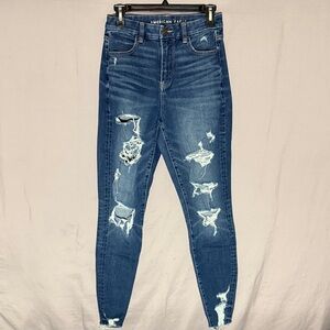 Size 4 Long American Eagle Women's High Waist Ripped Blue Skinny Jeans